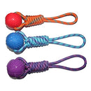 Dog Rubber Paw Print Ball with Nylon Knot Rope Toy for Puppy