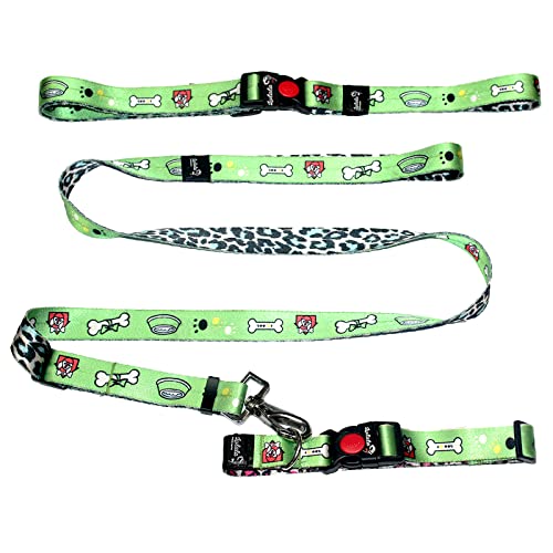 Lulala Printed Dog Collar, Leash and Waist Belt Set for Daily Outdoor Walking Running Training (Large, Brown,Green,Blue)