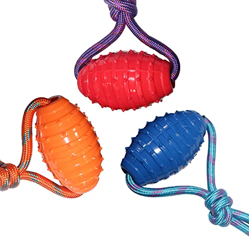 Emily Pets Dog TPR Rubber Rugby Spike Ball Rope Toy for Puppy and Small Breed-Dog(Orange,Blue,Red)