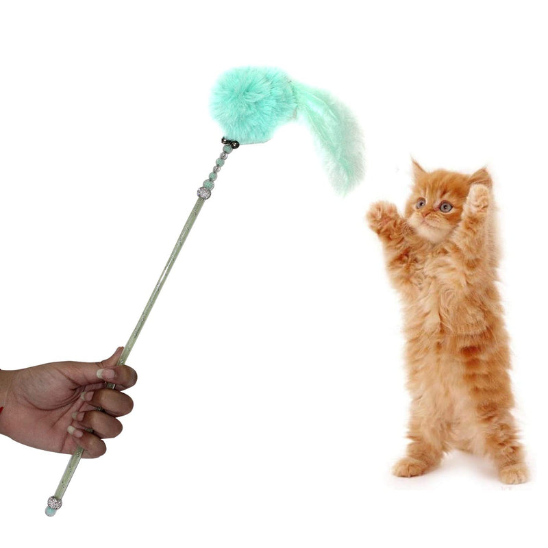 Emily Pets Modern Cat Wand Toy with Bell,Cat Tassel Fairy Tail Puff Toys(Sea Green)