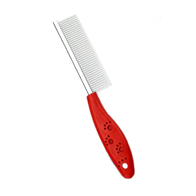 Single Side Stainless Steel Pin Dog Grooming Brush with Soft Grip Plastic Handle Medium (Red)