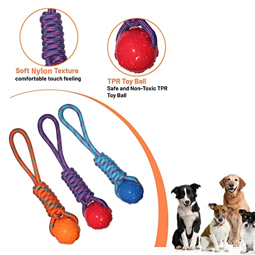 Emily Pets Dog TPR Rubber Paw Print Ball with Nylon Knot Rope Toy for Puppy and Small Breed(Orange,Blue,Red)