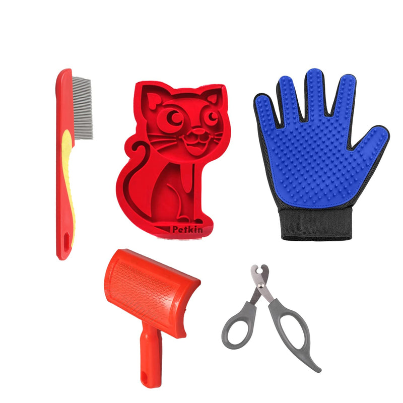 Grooming Kit Cat Brush Nail Clipper Pet Brush Pet Comb Pet Grooming Glove(Pack of 5)