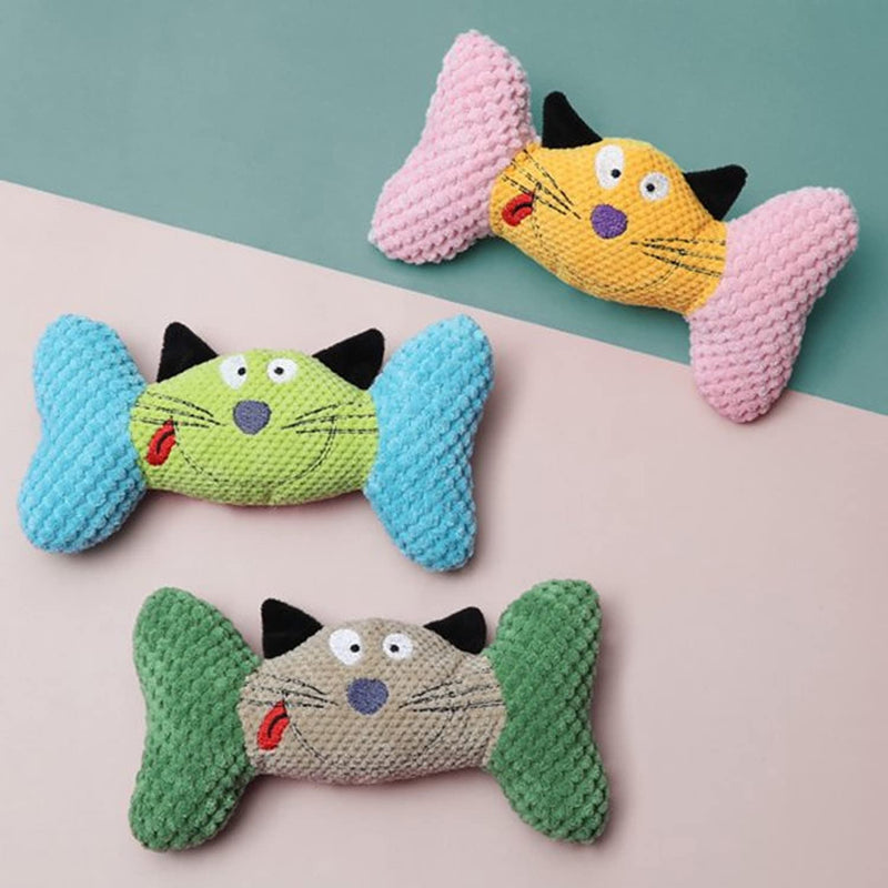 Emily Pets Pretty Comy Pet Cat Face Bones to Bite The Sound Plush Toy For Pets (Green,Pink,Blue)