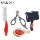 Pet Grooming Kit: Nail Clipper, Dog Brushes And Combs (Pack Of 4)