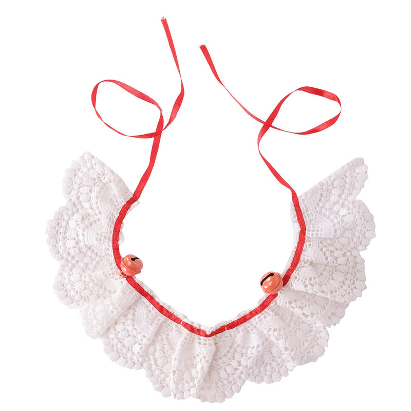 Lulala Embroidered Flower Lace Bowtie Scarf Cat Collar with Bell For Pets(S,M,L,White-Red)