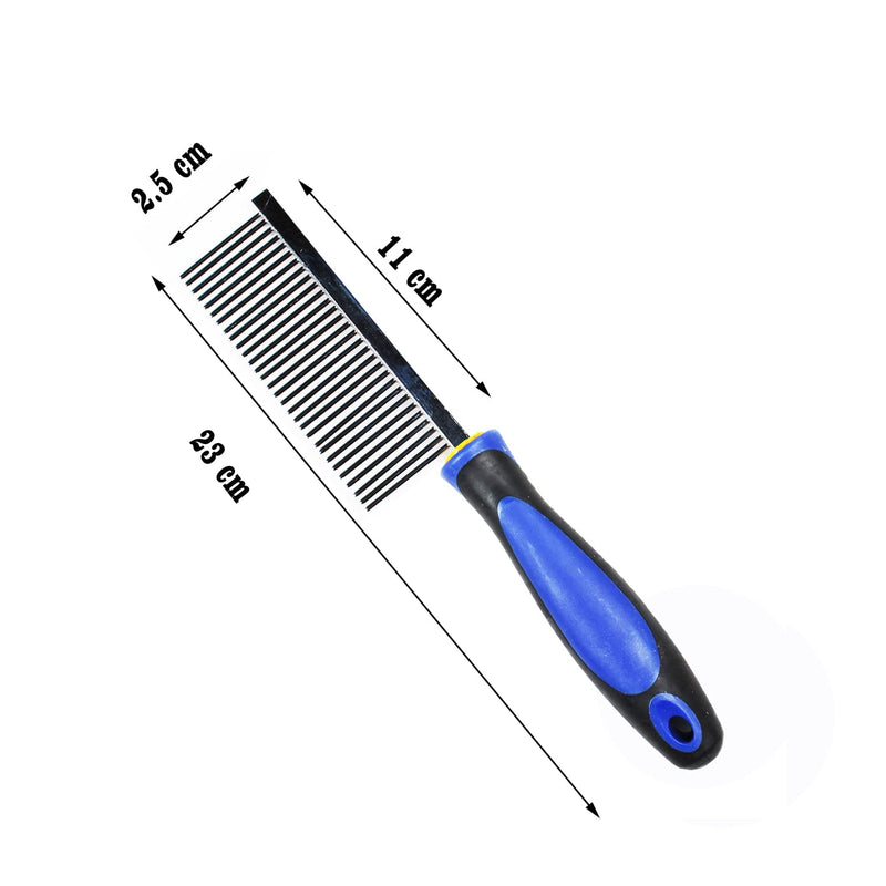 Emily Pets Hairbrush Single Side Steel One Sided Stainless Steel Round Teeth Pin Pet Combs(L,Blue)