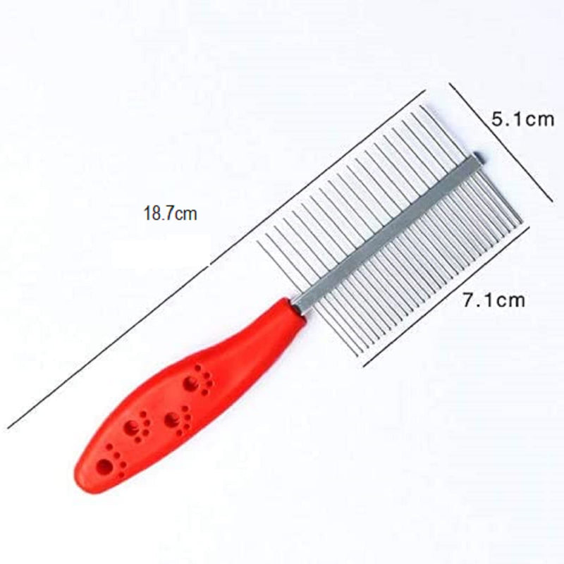 Emily Pets Metal Dog Double Side Combs,Stainless Steel Teeth and Ergonomic Grip Handle(Red)
