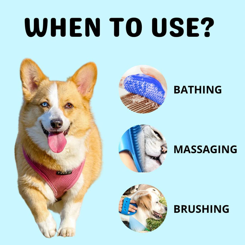 Emily Pets Dog Grooming Brush, Pet Shampoo Brush Dog Bath Grooming Shedding Brush For Pets (Blue)