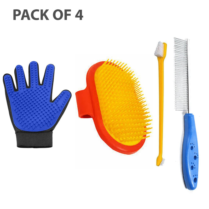 Grooming Kit Pet Grooming Brush Pet Comb Pet Grooming Glove(Pack of 4)