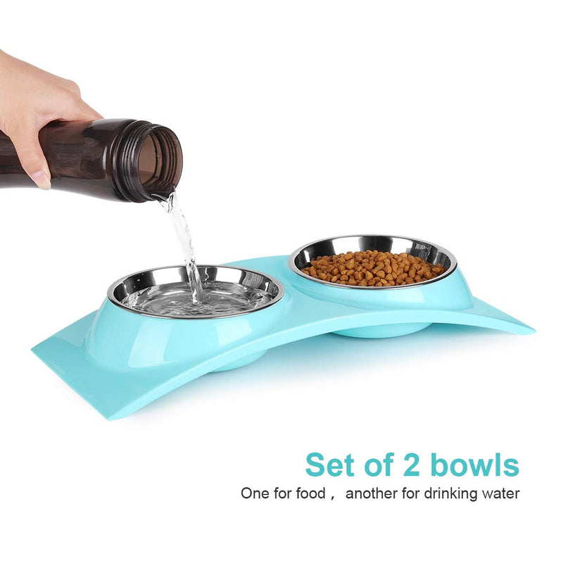 Double Small Dog Bowls Premium Stainless Bowls for Pets, Small Dogs & Cats(Blue)