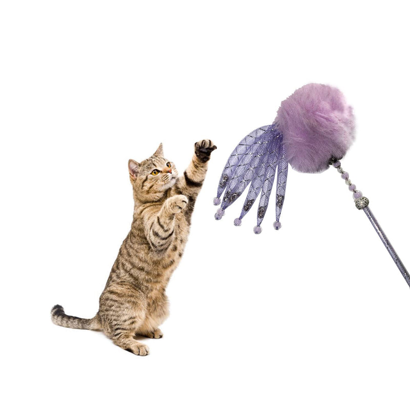 Emily Pets Modern Cat Wand Toy with Bell,Cat Tassel Fairy Tail Puff Toys(Purple)