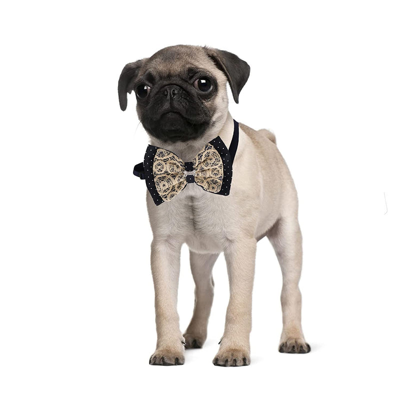 Lulala Dog Bandana with Adjustable Buckle,Bow Tie Collar For Pets (S,M,L,Navy Blue-Cream)