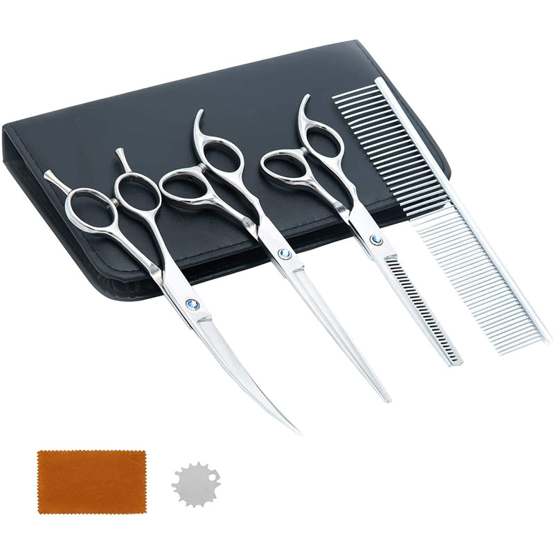 Grooming Scissors Kit Pet Hair Tools (Silver)(Free)