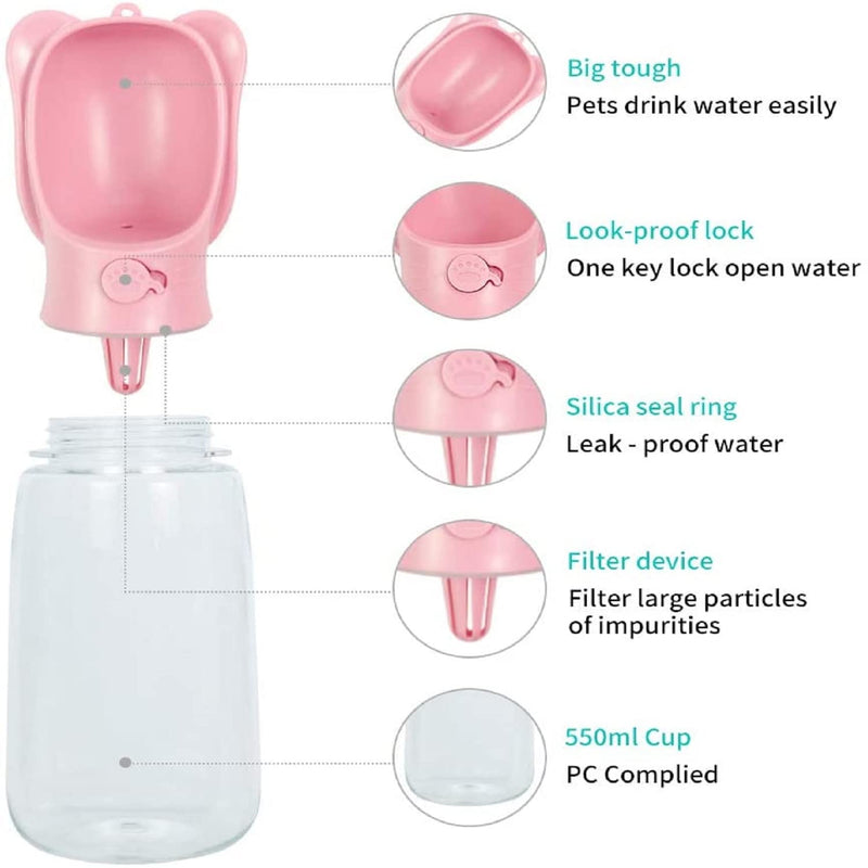 Emily Pets Dog Water Bottle Portable Plastic Pet Water(White,S-350ml,L-500ml)(Sky Blue,S-350ml,L-500ml)(Pink,S-350ml,L-500ml)