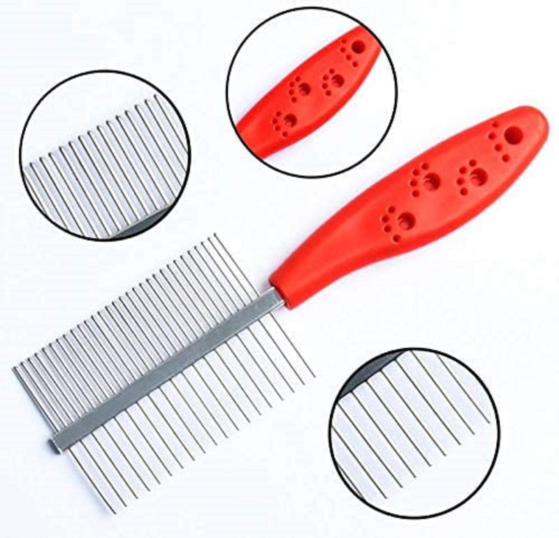 Emily Pets Metal Dog Double Side Combs,Stainless Steel Teeth and Ergonomic Grip Handle(Red)