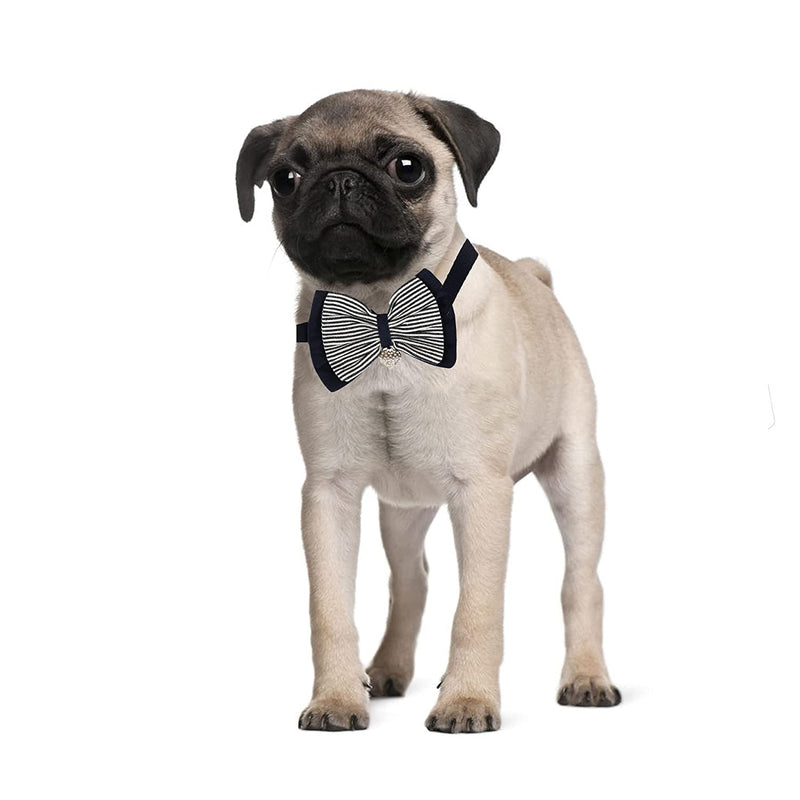 Lulala Dog Stripped Bow with inbuit Pendent Cat Classic Neck Tie For Pets (S,M,L,Navy Blue-White)
