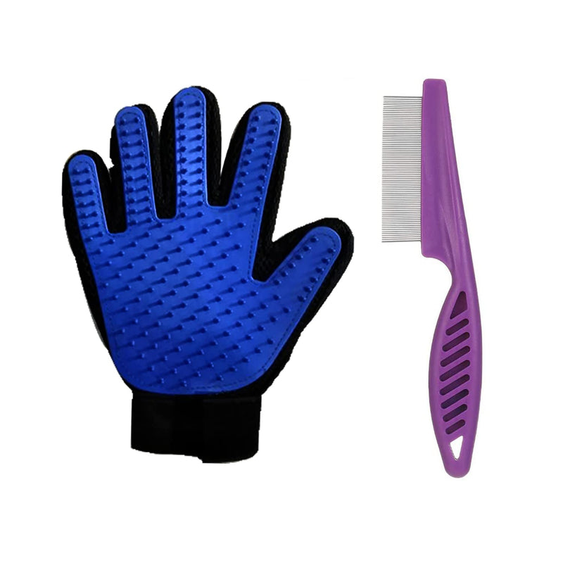 Stainless Steel Fine Tooth Flea Lice Tear Stain Remover Comb With Glove-18 CM (VIOLET)