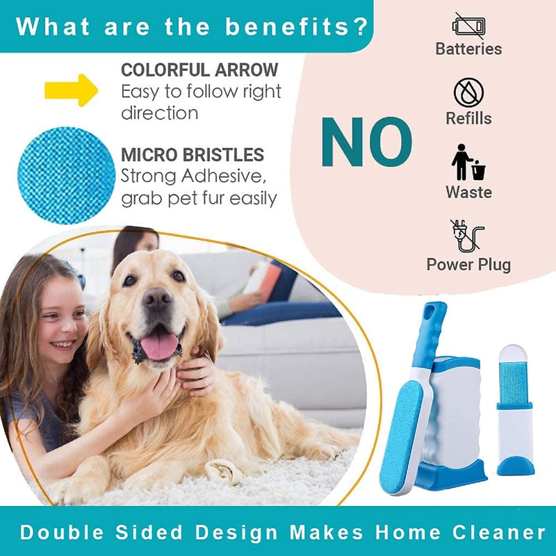 Emily Pets Pet Hair Remover Multi-Purpose Double Sided Self-Cleaning and Reusable Pet Fur Remover Brush-Small and Medium Cleaning Brush-White with Blue Color-Pack of One