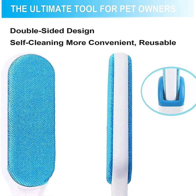 Emily Pets Pet Hair Remover Multi-Purpose Double Sided Self-Cleaning and Reusable Pet Fur Remover Brush-Small and Medium Cleaning Brush-White with Blue Color-Pack of One
