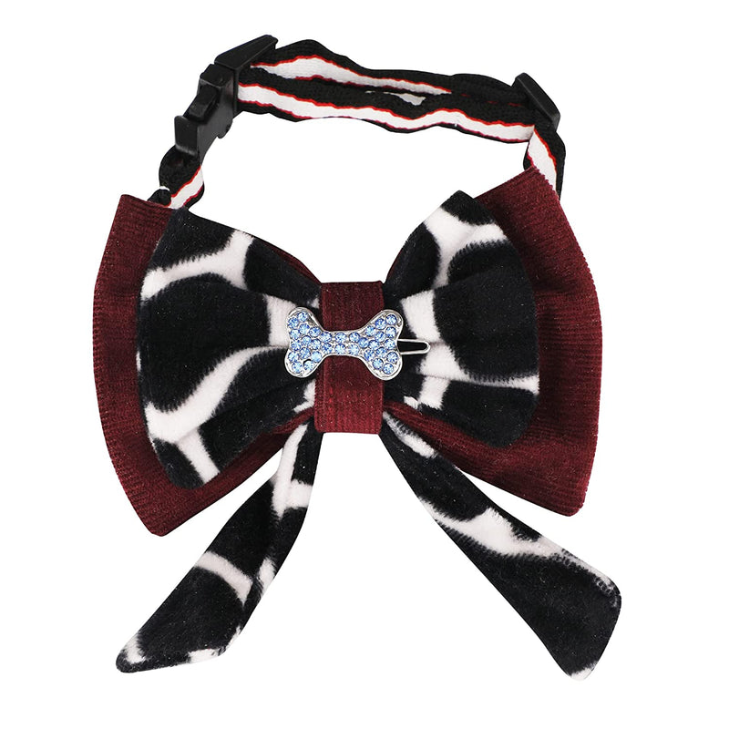 Lulala Dog Leopard Print Velvet Bow with Detachable Brooch For Pets(S,M,L,Maroon-Black)