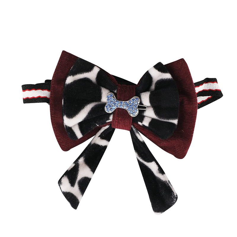 Lulala Dog Leopard Print Velvet Bow with Detachable Brooch For Pets(S,M,L,Maroon-Black)