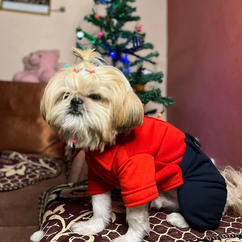 Lulala Dog Winter Coat Soft Fleece Pullover Pajamas Jacket Jumpsuit For Pets (Red-Blue)