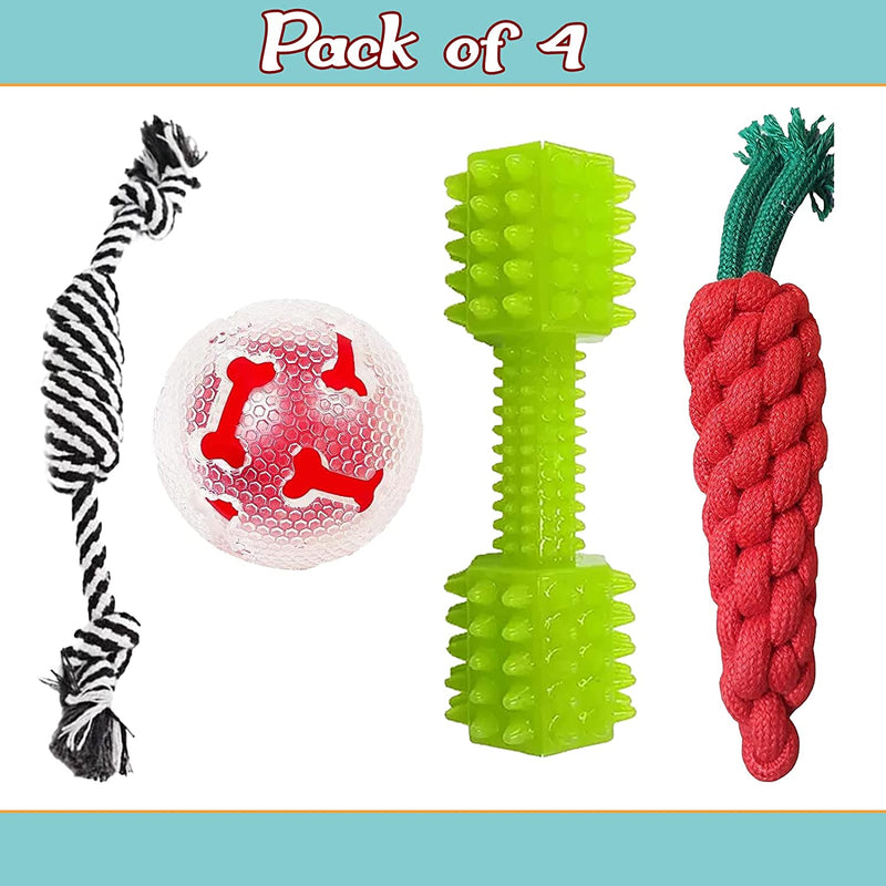 Emily Pets Dog Chew Toy Puppy Teething Toy Rope Dog Toy Dog Squeaky Chew Ball Toy for Puppy and Kitten (Color May Very) Pack of 4