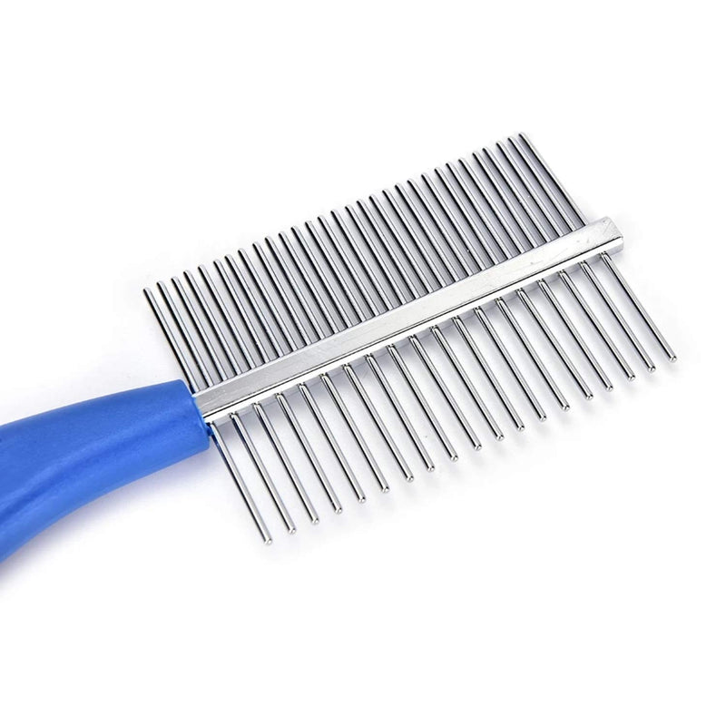 Double Sided Pet Comb Stainless Steel Pin Dog Grooming Brush-Medium (Blue ,Black, Red)