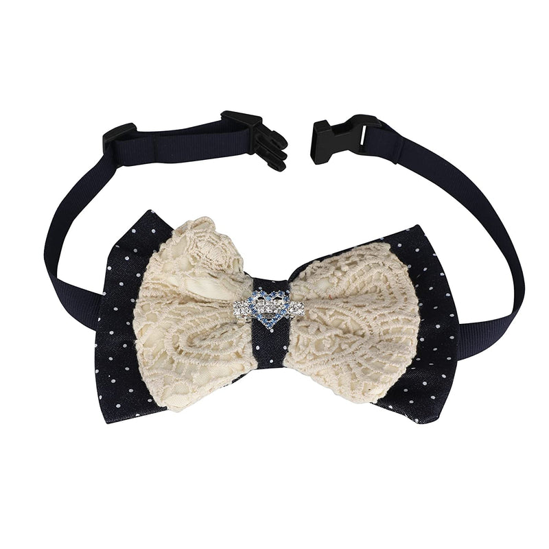 Lulala Dog Bow with Velvet and Macrame Thread Work For Pets (S,M,L,Cream-Navy Blue)