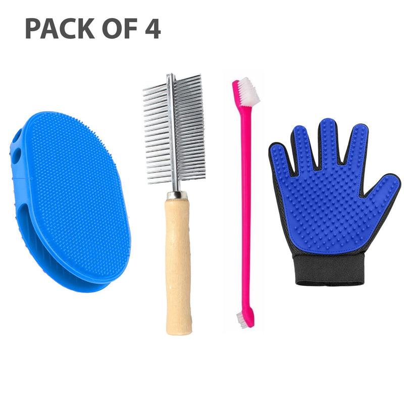 Pet Grooming Brush Pet Tooth Brush Pet Comb Double Sided Pet Grooming Glove(Pack of 4)