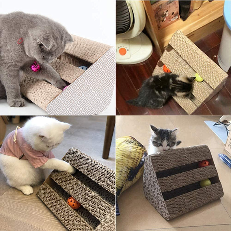 Fun Pet Cat Scratching Post Cardboard Toys with Bell Catnip (Triangle) (Size: 27.8 X 26 X 18 cm)