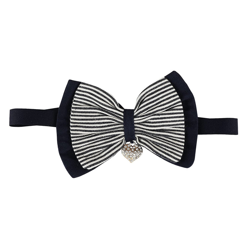 Lulala Dog Stripped Bow with inbuit Pendent Cat Classic Neck Tie For Pets (S,M,L,Navy Blue-White)