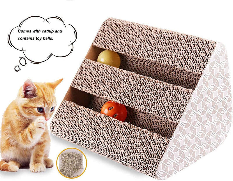 Fun Pet Cat Scratching Post Cardboard Toys with Bell Catnip (Triangle) (Size: 27.8 X 26 X 18 cm)