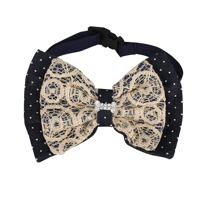 Lulala Dog Bandana with Adjustable Buckle,Bow Tie Collar For Pets (S,M,L,Navy Blue-Cream)