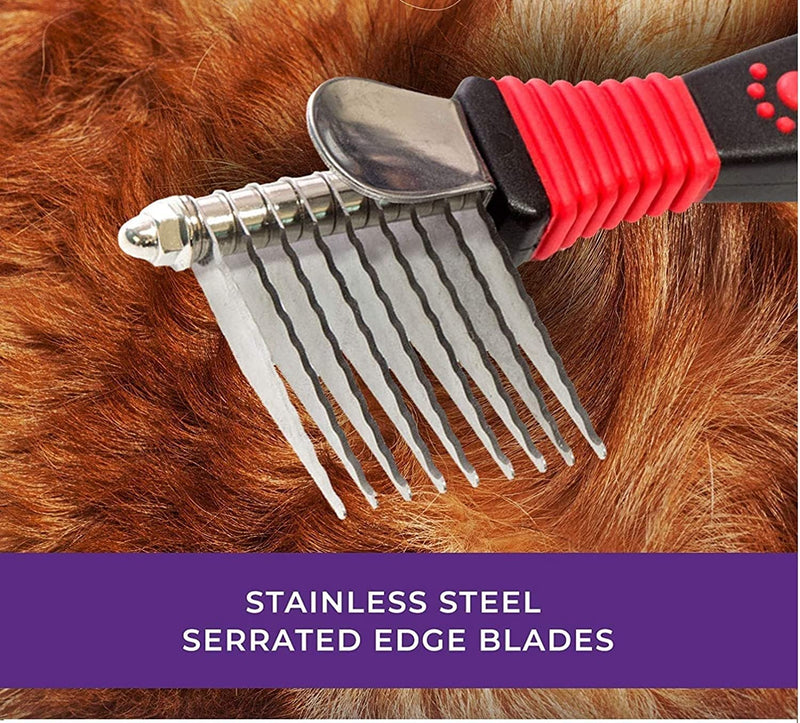Emily Pets Dogs Dematting Comb, Stainless Steel Blades Rakes For Pets (Red-Black)