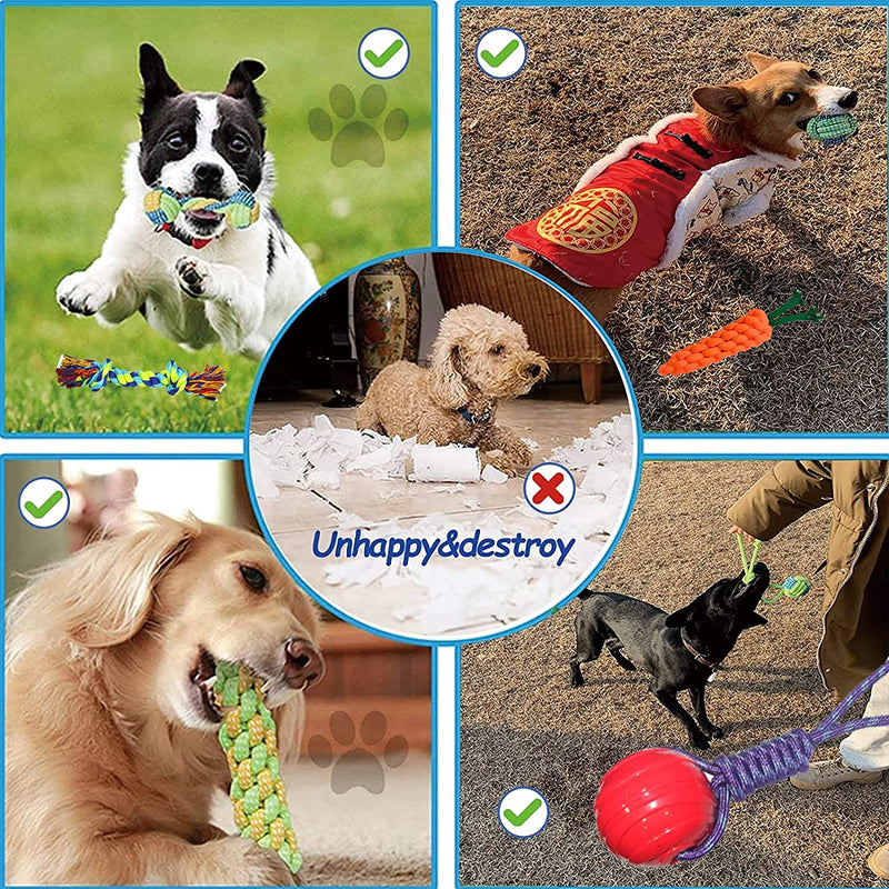 Durable Dog Chew Toy - Rope & Rubber Ball, Non-Toxic, Anxiety Relief