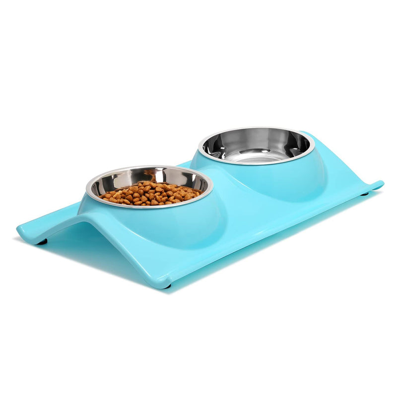 Premium Double Stainless Steel Pet Bowls - No-Spill Resin Base for Cats/Dogs