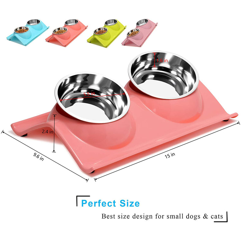 Premium Double Stainless Steel Pet Bowls - No-Spill Resin Base for Cats/Dogs