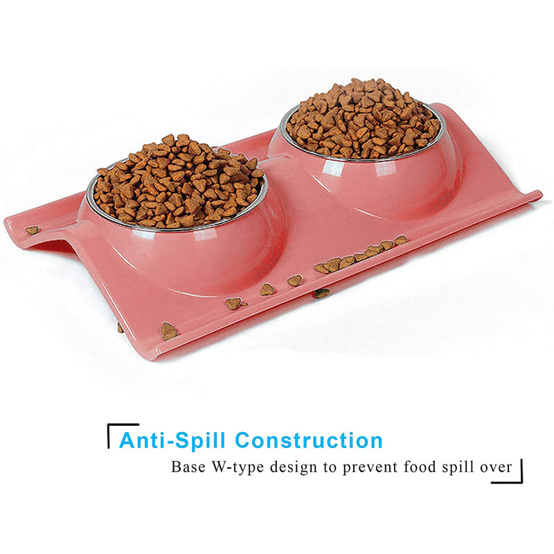 Double Dog Cat Bowls Premium Stainless Steel Pet Bowls No-Spill Resin Station, Food Water Feeder Cats Small Dogs.