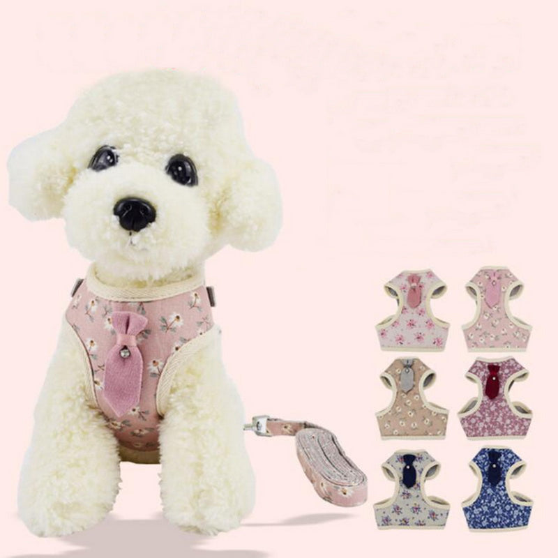 Puppy Floral Tie with Stone Harness