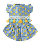 Cotton Polkadot Round Dress for cat, toy breed dog & puppies Grey & Yellow (S)