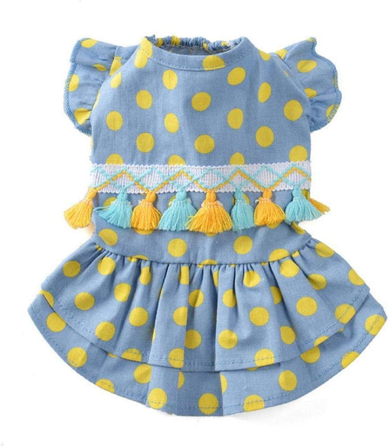 Lulala Cotton Polkadot Round Dress for cat, toy breed dog & puppies Grey & Yellow (M)