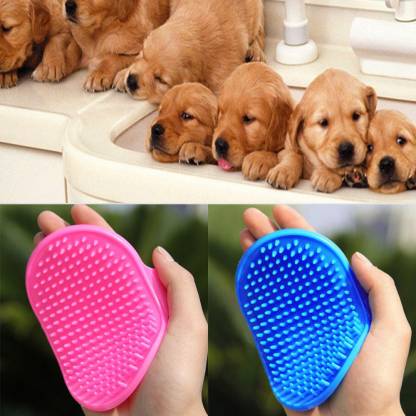 Emily Pets Pet Shampoo Brush Dog Bath Grooming Shedding Brush For Pets (Red,Blue)