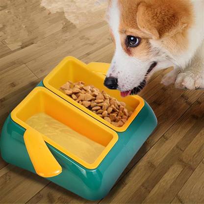 Emily Pets Rubber Base Pet Bowl Dog Bowl Multifunction Double Bowl For Pets (Pink-Blue,Yellow-Green,Blue-Pink,Green-Yellow)