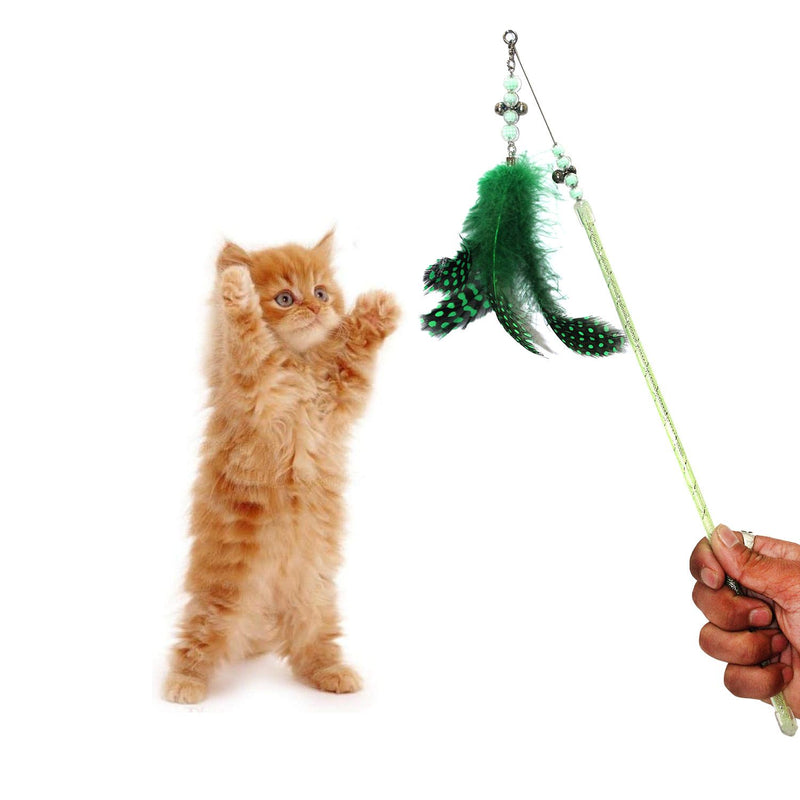 Emily Pets Detachable Cat Wand Toy for Indoor Cats Interactive Cat Turkey Feather Toys(Green,Blue,Red,Yellow,Multy)