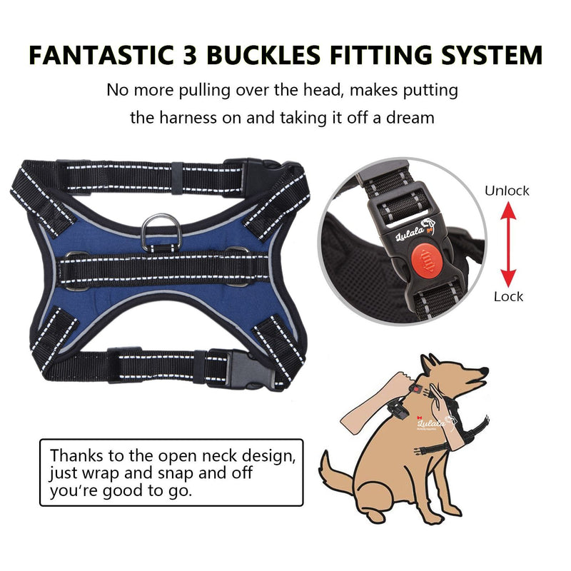 Lulala Dog Harness,No-Pull Reflective Breathable Adjustable Pet Vest with Handle(S,M,L,XL,XXL,Blue)