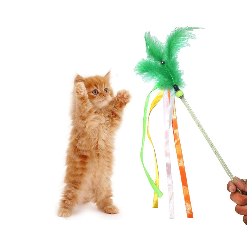 Emily Pets interactive Thread Cat Feather Toys with Stone,Cat Wand Toy with Jingle Bell(Green)