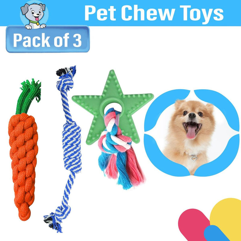 Dog Chew Toys And Rope Toys Combo (Color May Vary, Pack of 3)