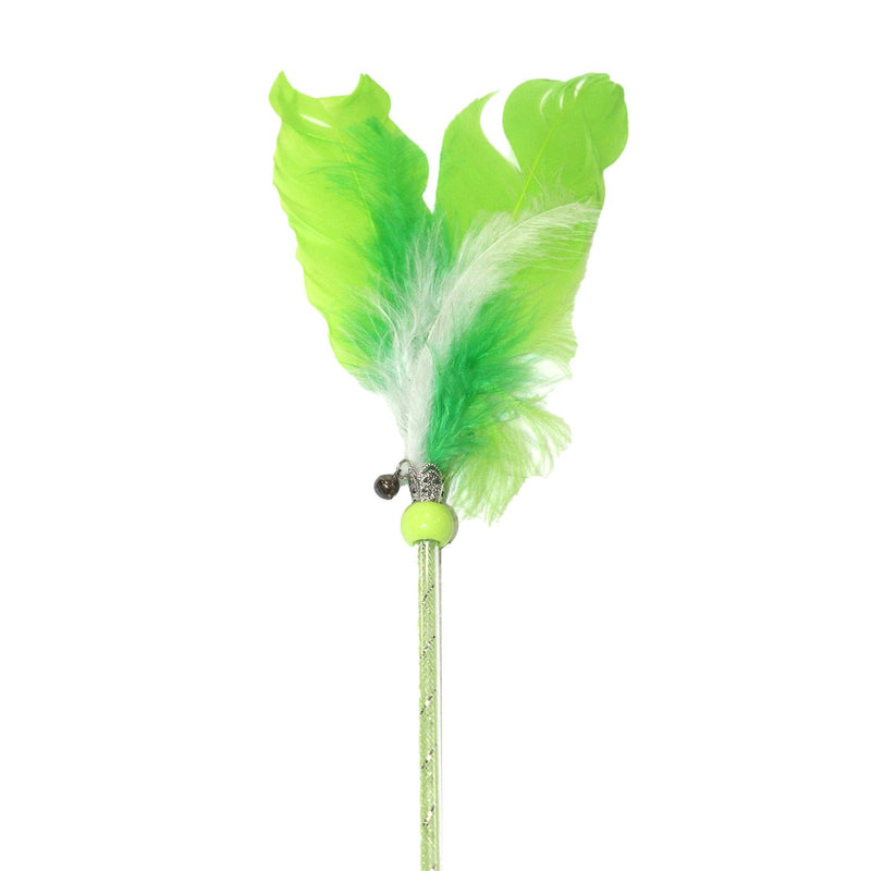 Emily Pets interactive Thread Cat Feather Toys with Stone,Cat Wand Toy with Jingle Bell(Green)